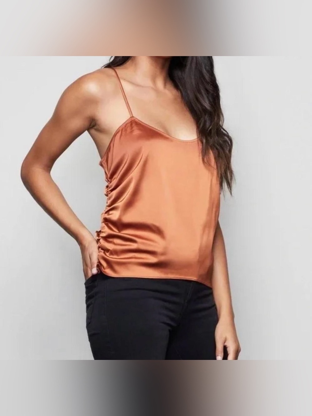 Good American Satin Ruched Top W/ Criss Cross Back In Copper Size 2
